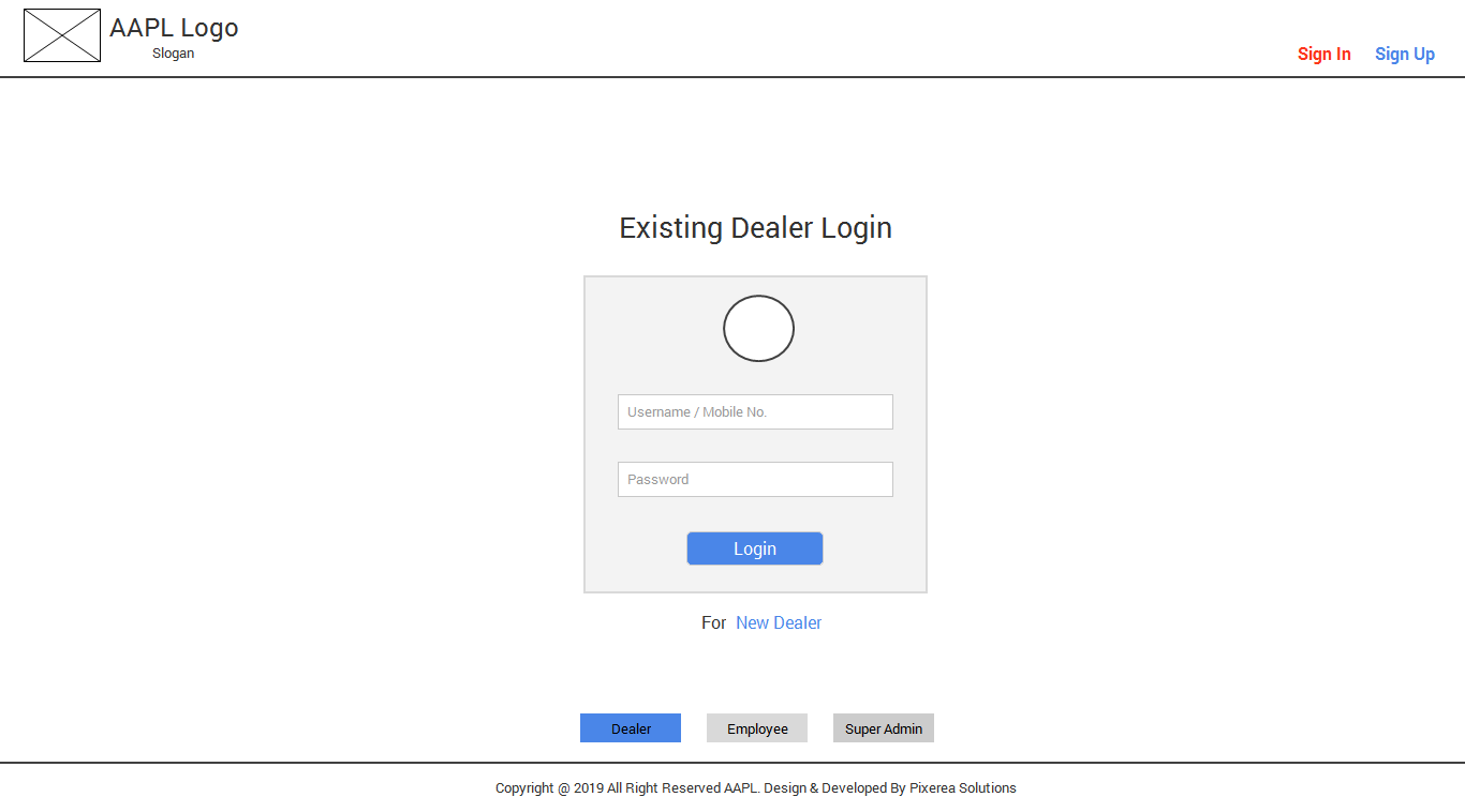 D Screen 1 - Login - Existing User Dealer